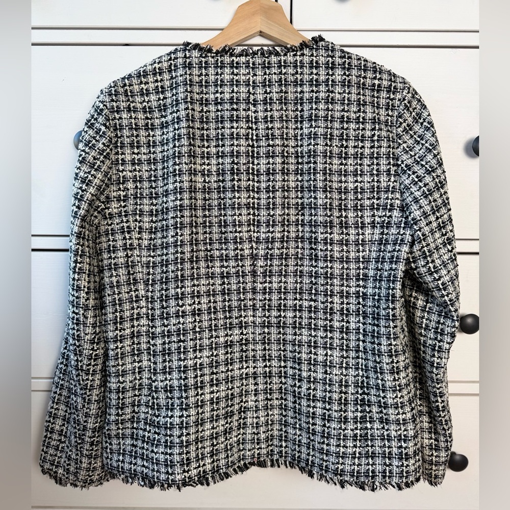 NWT ANN TAYLOR Tweed Jacket Size 10 Black White Fringe - Picture 10 of 16